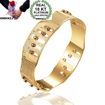 

OMHXZJ Wholesale Personality Fashion OL Woman Girl Party Wedding Gift Gold Geometric Hollow 18KT Gold Cuff Bangle Bracelet BR205