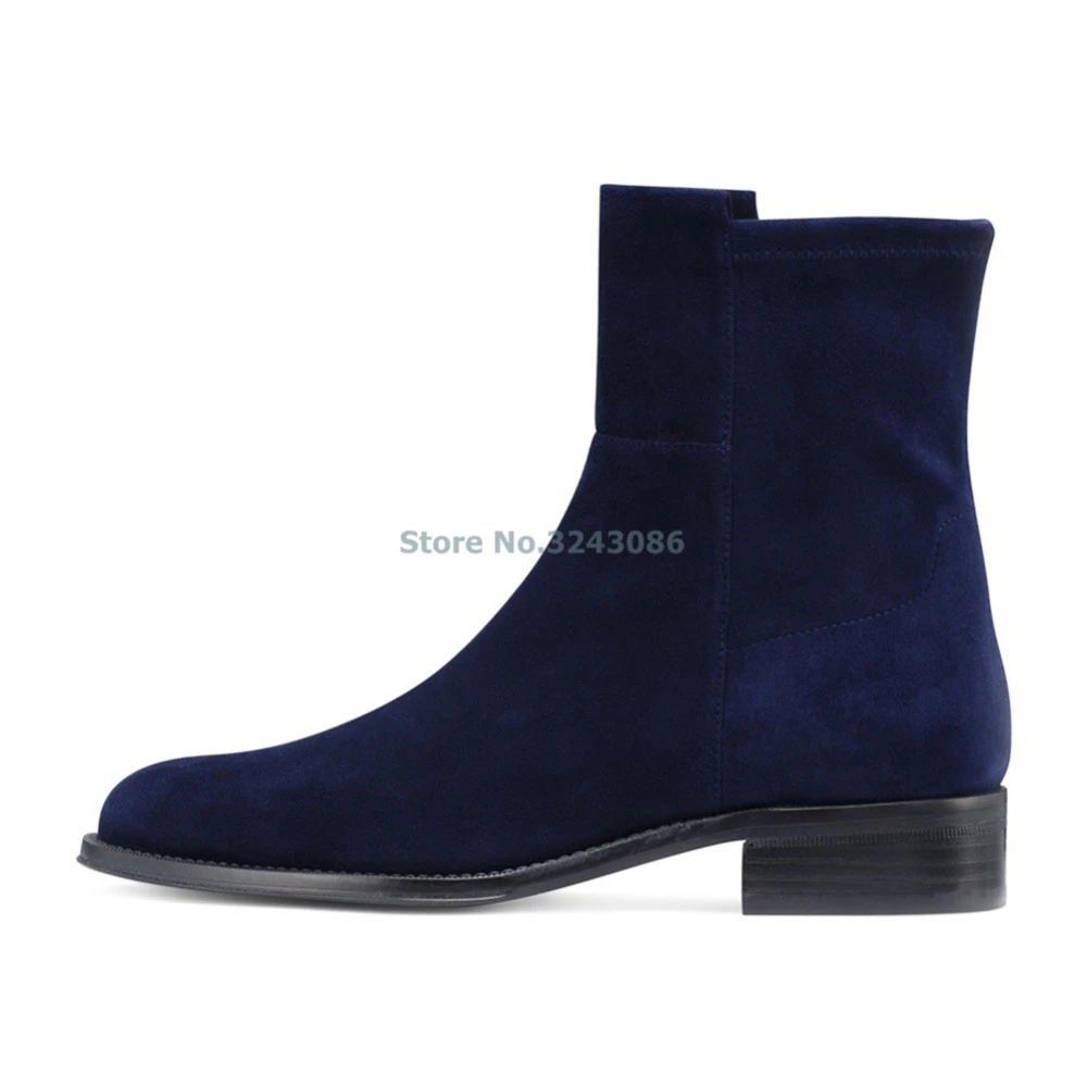 Botines planos de redonda para mujer, cortas de ante azul oscuro, a la moda, cómodos, para Otoño e Invierno|Botas hasta el tobillo| - AliExpress