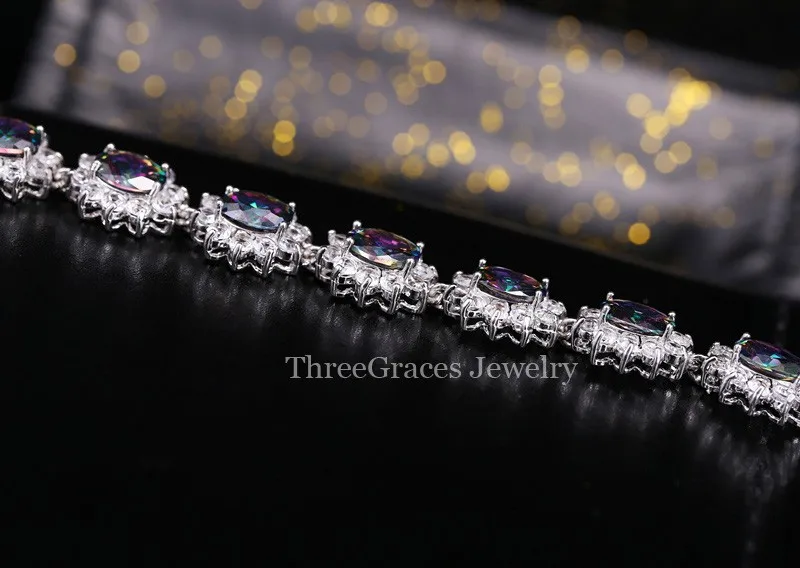 ThreeGraces бренд Лидер продаж натуральный мистический радужные кристаллы браслет теннисная ссылка стерлингового серебра 925 пробы Модные женские ювелирные изделия BR030