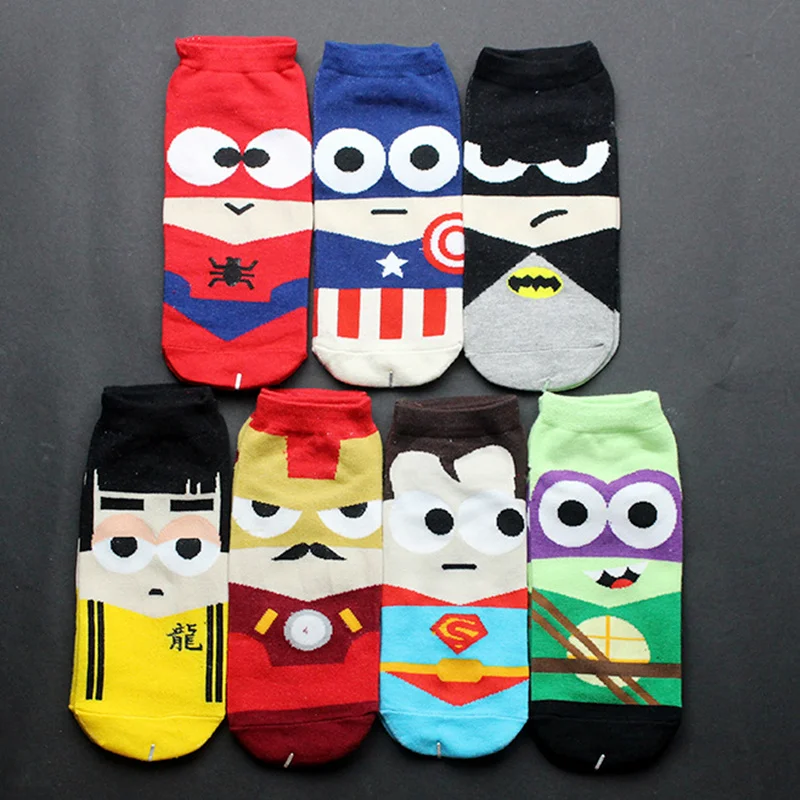 

Super Hero Socks Superman Batman Captain Iron Man Bruce Lee Character Pattern Invisible Cotton Unisex Happy Socks