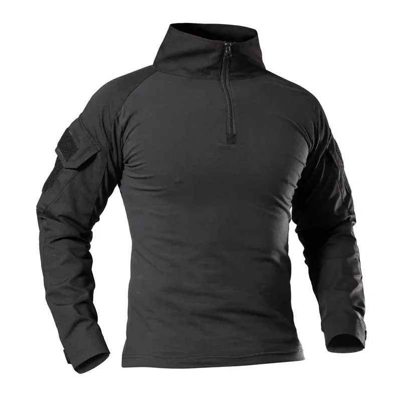 Тактическая рубашка в стиле милитари для мужчин с длинным рукавом солидные армейские рубашки Мультикам Униформа лягушка костюм страйкбол футболки боевая одежда для мужчин - Цвет: Black