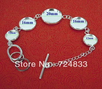 

12mm 16mm 20mm Bracelet Base Silver Plated brass Blank Bases Round bezel Tray Buckle Bangle DIY Glass Cameo Settings Blank Bulk