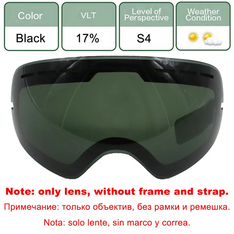 LOCLE 2 линзы лыжные очки противотуманные Spherica лыжные очки UV400 Лыжные Сноуборд очки для мотокросса лыжные очки с осветляющими линзами - Цвет: Black Lens