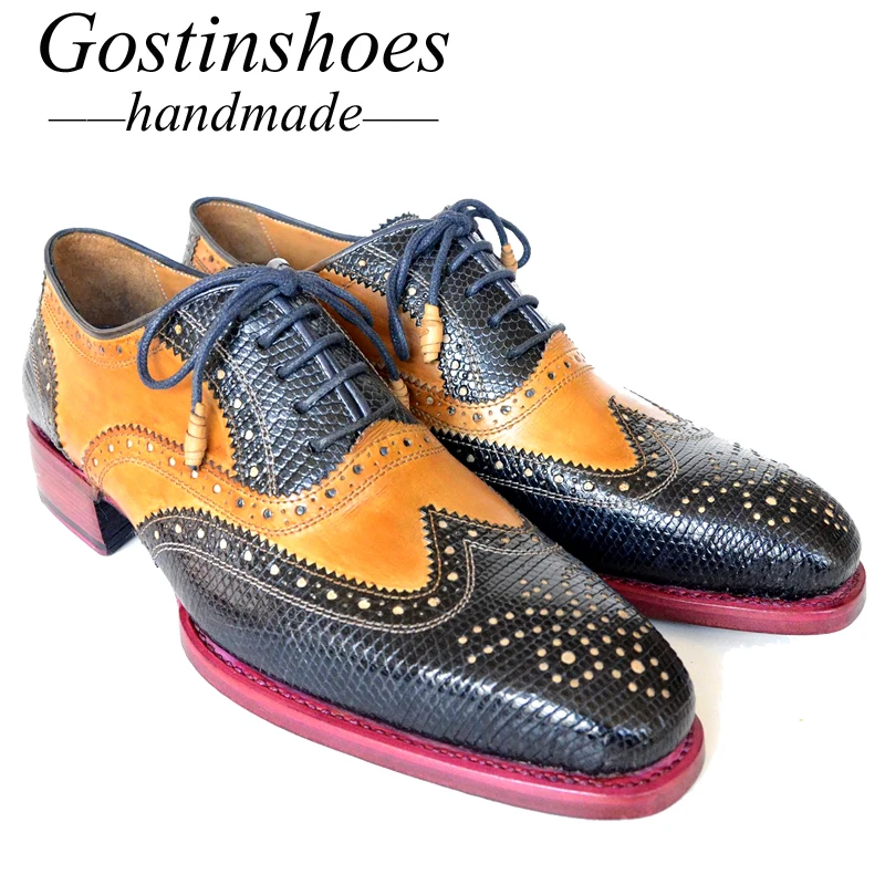 GOSTINSHOES/ручная работа; Goodyear; Роскошные Мужские модельные туфли из натуральной кожи ящерицы; официальные оксфорды на шнуровке; SCF4
