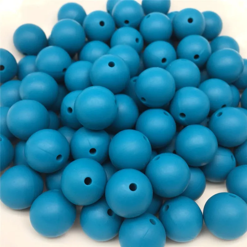 

10PCS Teal Blue Color Silicone Beads Baby Teething Beads BPA Free Baby Mordedor Perle Silicone Dentition For Necklace Making