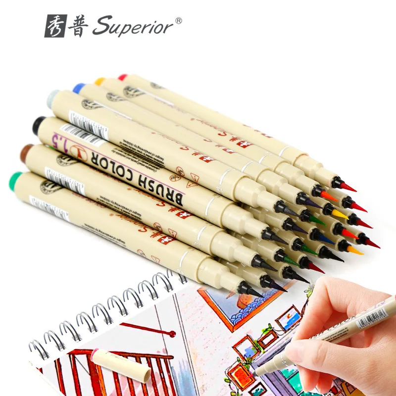 

Superior 12 Color Drawing Brush Pen Set Artist Soluble Colors Sketch Marker for School Drawing Design Paints Art Supplies