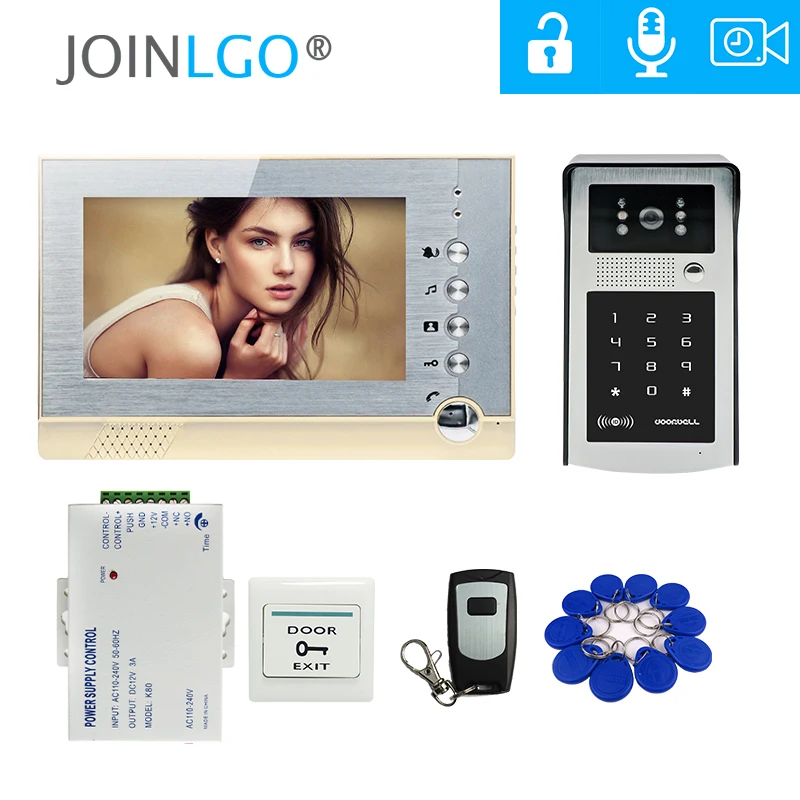 FREE SHIPPING New 7\ LCD Screen Recording Video Intercom Door Phone + Outdoor RFID Code Keypad Doorbell Camera + Remote + 8G SD