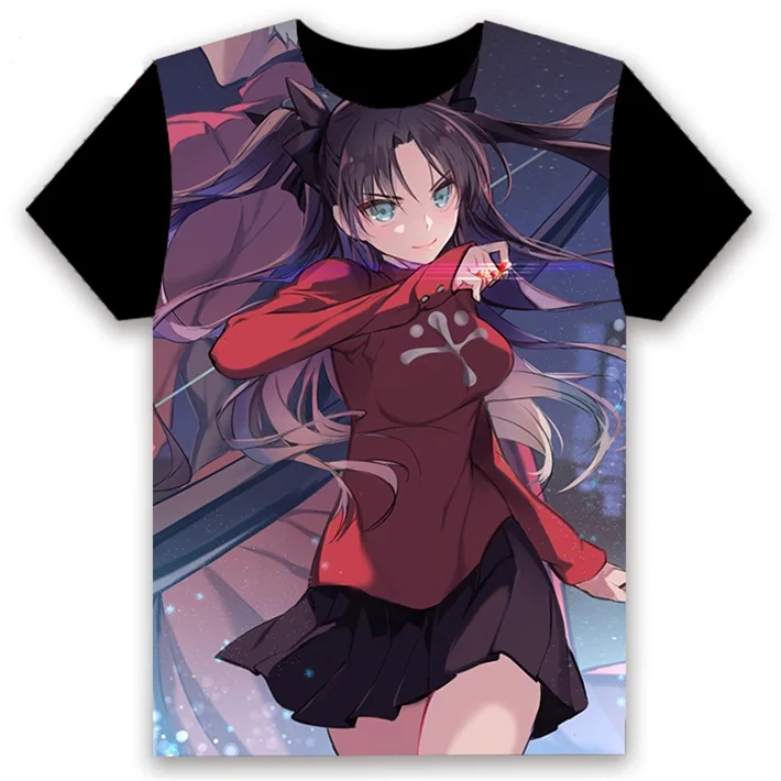 Мужская футболка аниме Fate/stay night tohsaka Rin Косплей с коротким рукавом унисекс Студенческая Повседневная Черная футболка Летняя Модная рубашка - Цвет: 10