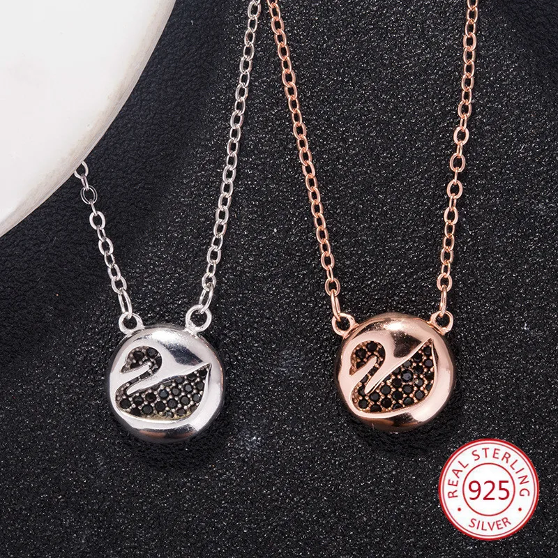

S925 sterling silver pendant necklace personality fashion wild round swan shape sweater chain birthday gift 2019 new hot