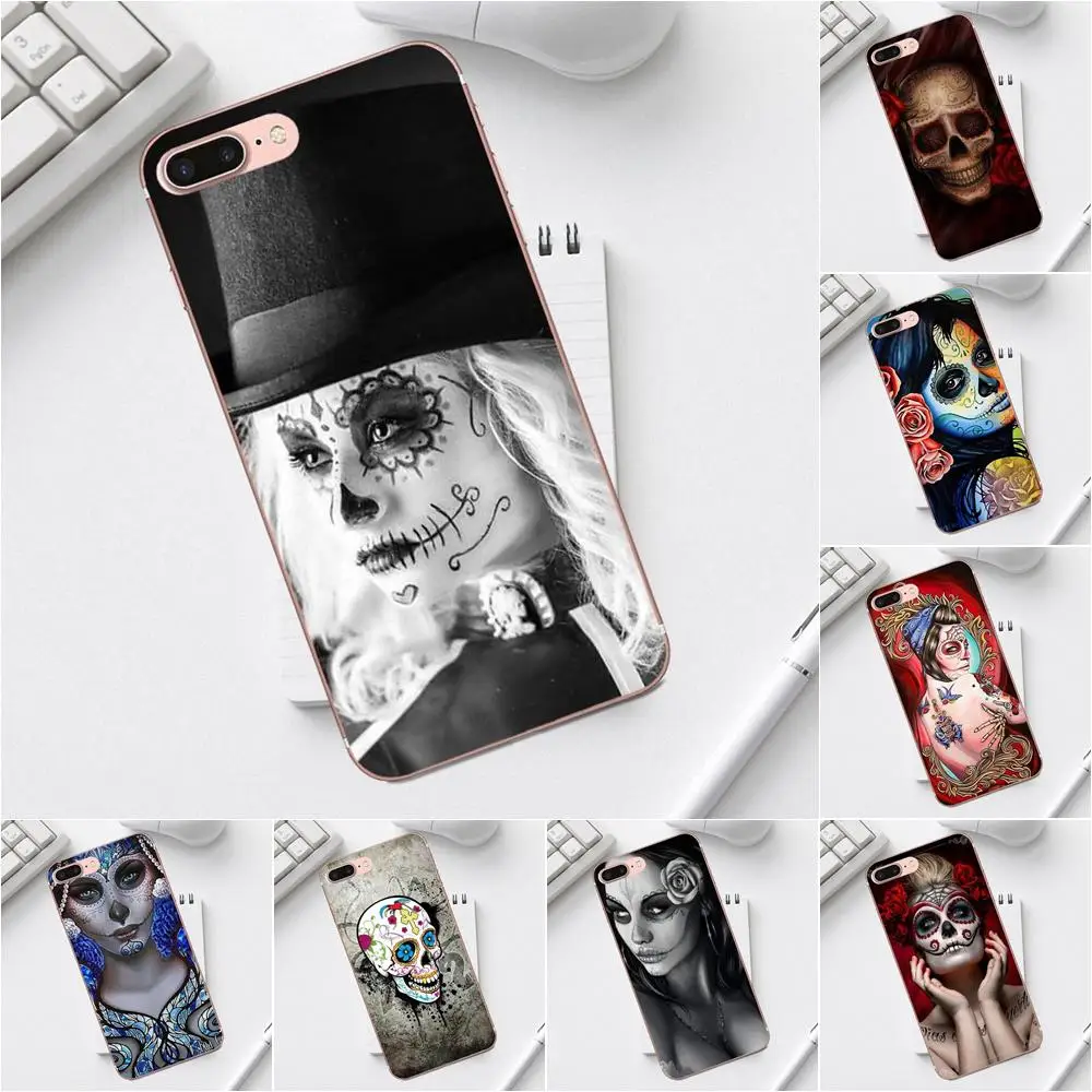

Qdowpz For iPhone 4 4S 5 5C SE 6 6S 7 8 Plus X XS Max XR Galaxy A3 A5 J1 J3 J5 J7 2017 TPU Bags Cases Sugar Mexican Skull Tattoo