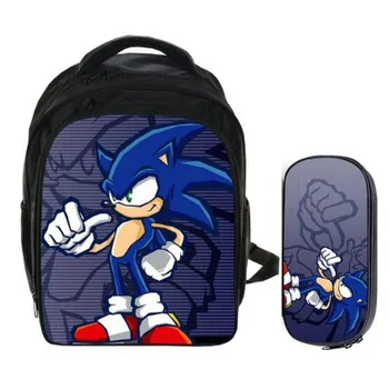 

13 Inch Super Mario Bros Sonic Boom the Hedgehog Boys School Backpacks Children Bagpack Kids Cartoon Mochila Pencil Bag Sets