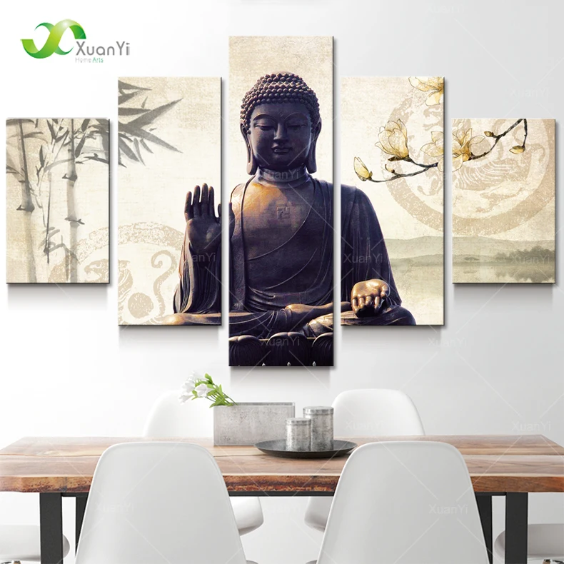 5 Panel Buddha Painting Wall Art Cuadros Buda Canvas Wall Art Picture For Living Room Home Decor Prints And Poster Art Unframed