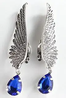 Угол крылья уха манжеты клип на серьги для женщин старинные ювелирные изделия earcuffs aros con клип серьги без пирсинга уха wrap Куртка - Окраска металла: antique silver blue