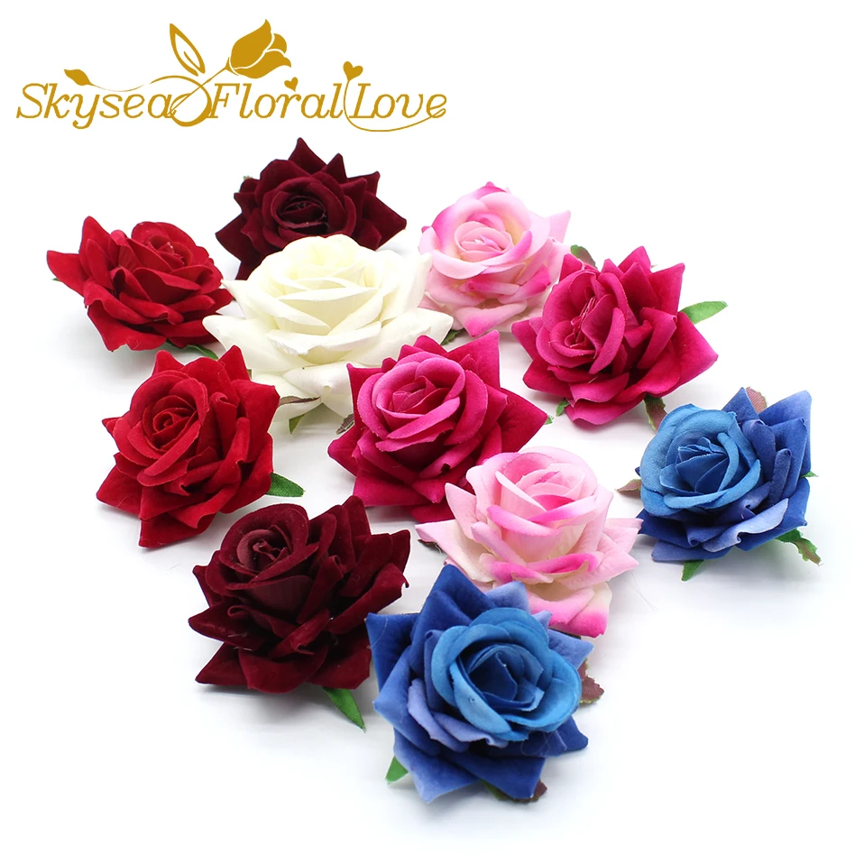 Artificial flower heads velvet roses 5.5cm silk flower diy wreath hat