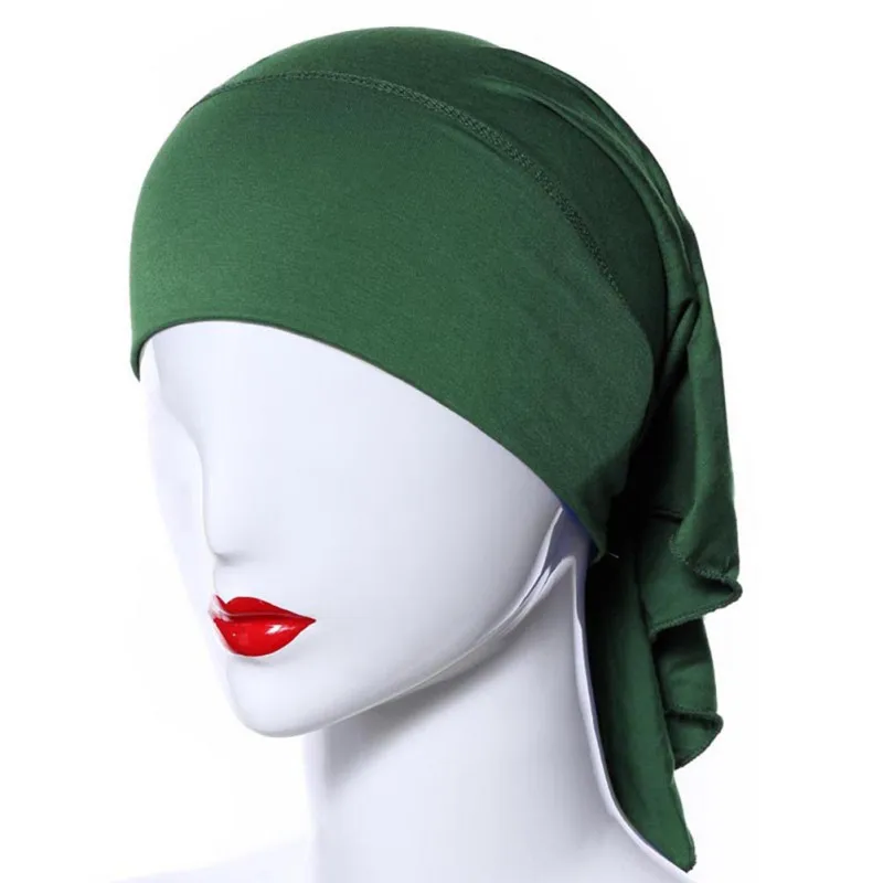 Мусульманское Для женщин мягкая удобная Внутренняя Хиджаб Caps исламского underscarf Шапки ArmyGreen - Цвет: Армейский зеленый