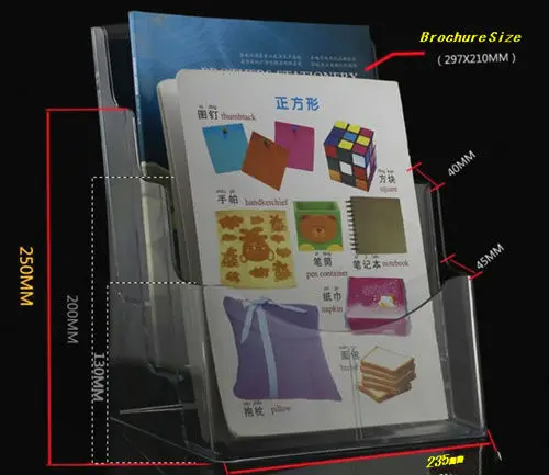 Ясный 3 яруса Пластик акриловый литературы брошюра Дисплей A4 держатель Подставка для вставки листовки по требованию заказчика 20 штук