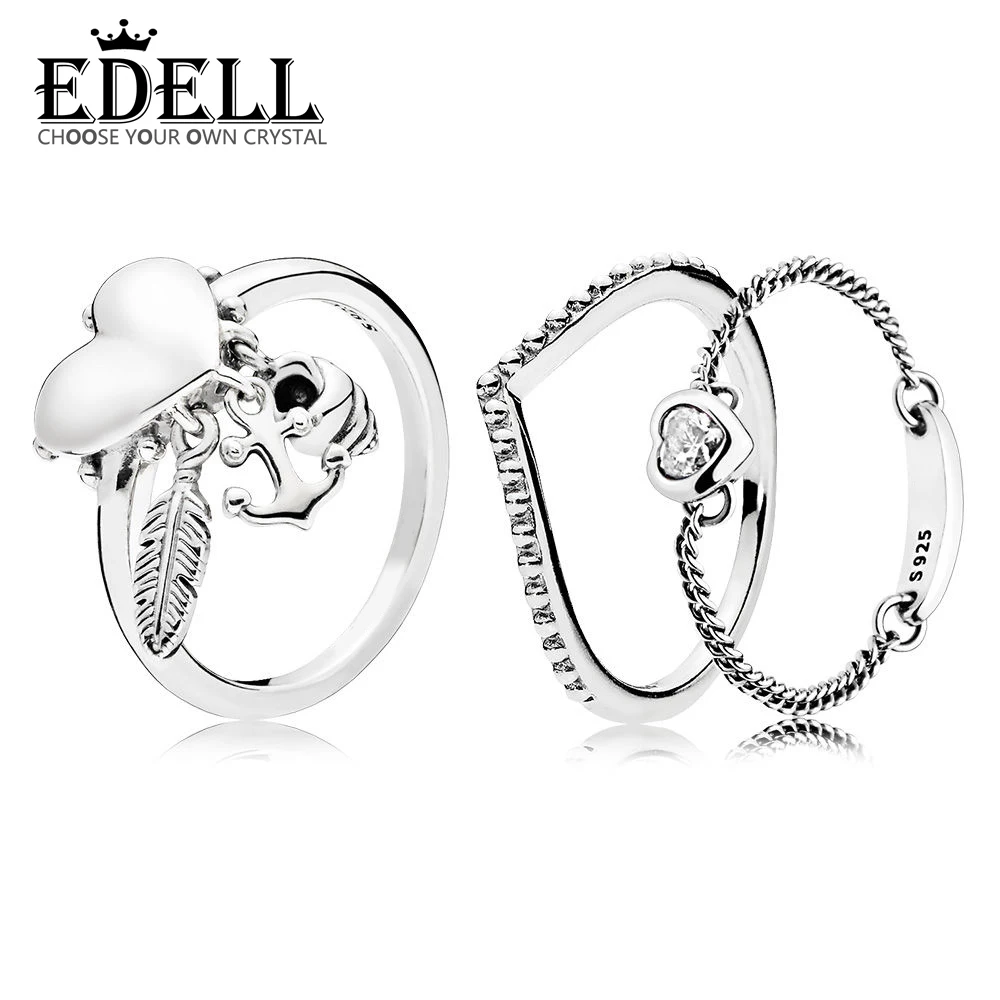 

EDELL 100% 925 Sterling Silver 1:1 SPIRITUAL SYMBOLS RING BEADED WISH RING SPIRITED HEART RING Summer Women's Gift Set RAU0495