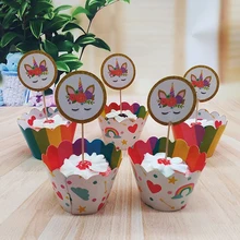 Unicorn Cake Cupcake Wrappers Cake Toppers Baby Shower Kids Unicornio Birthday Party Decorative Supplies Unicorn Party 12pcs 