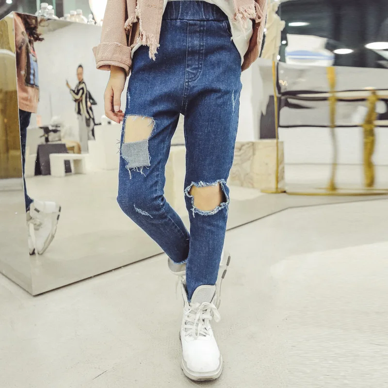 

5 6 7 8 9 10 11 12 13 Year Casual Pant Spring Ripped Jeans For Girls Teenagers Baby Girl Denim Pants Kids Teens Pencil Trousers