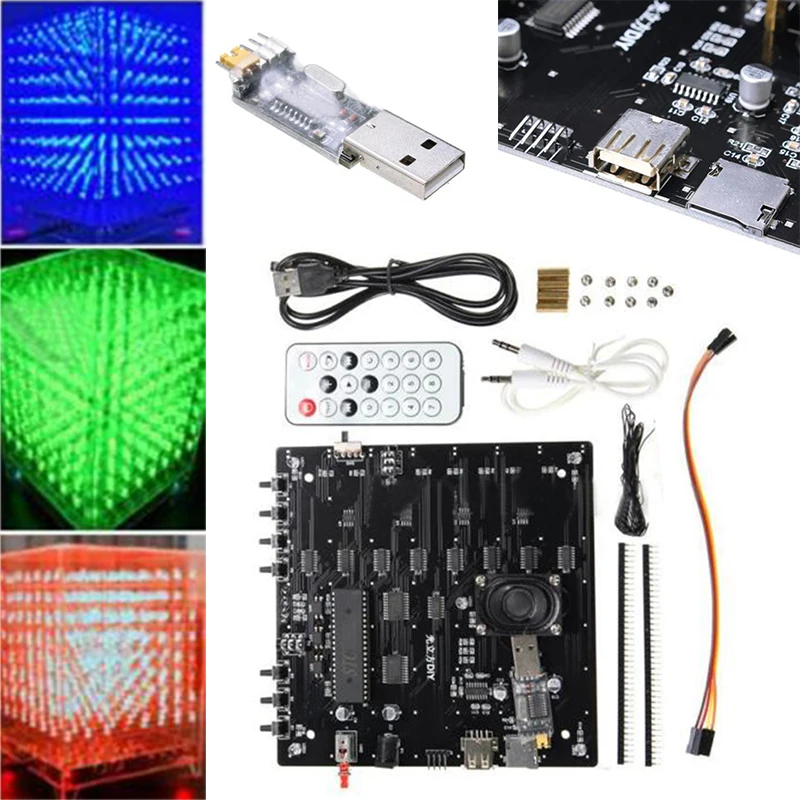 1Set 8x8x8 LED Cube 3D Light Square Blue LED Electronic DIY Tool Kit Gift