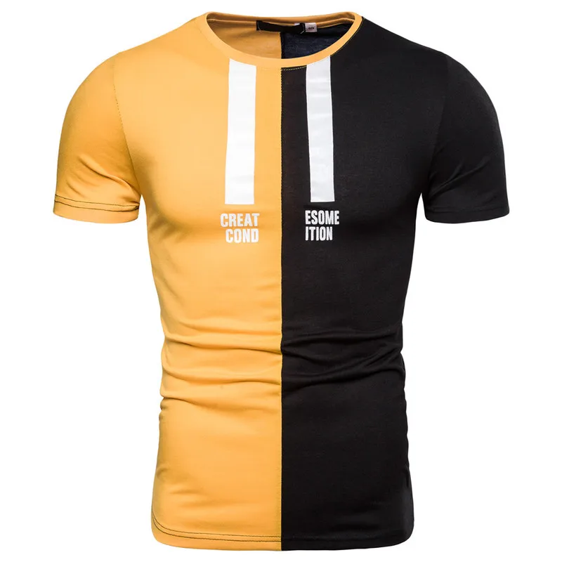 

Men's Fashion Stitching T-shirt Cotton Breathable Short-sleeved Fitness T-shirt Gym T-shirt Tight-fitting Casual Top