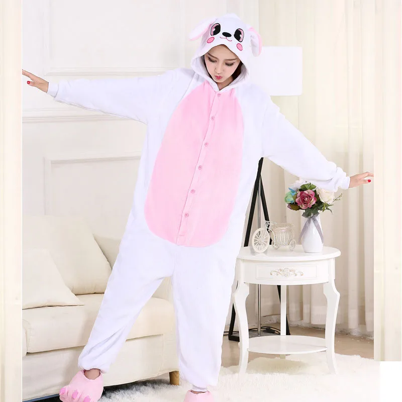 Funny Bunny Kigurumi Animal Onesie Flannel Adult Pajamas Rabbit Onesies ...