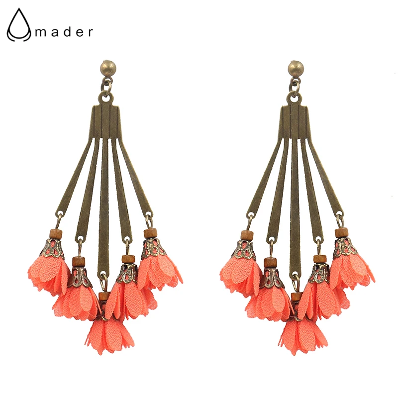 

14 Colors Women's Long Tassel Flowers Drop Earrings Bohemia Statement Earring Ethnic Hyperbole Earrings HQES012