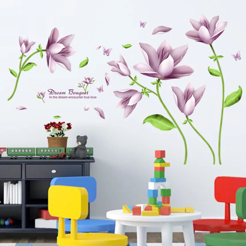 

% plant Purple Fantasy flower butterfly wall stickers sitting room bedroom living room home decoration Art poster wallpaper