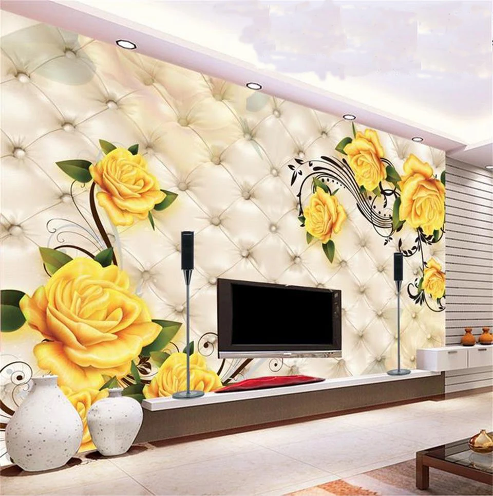 Custom 3d Photo Room Wallpaper Muarl 3D Soft Yellow Rose TV