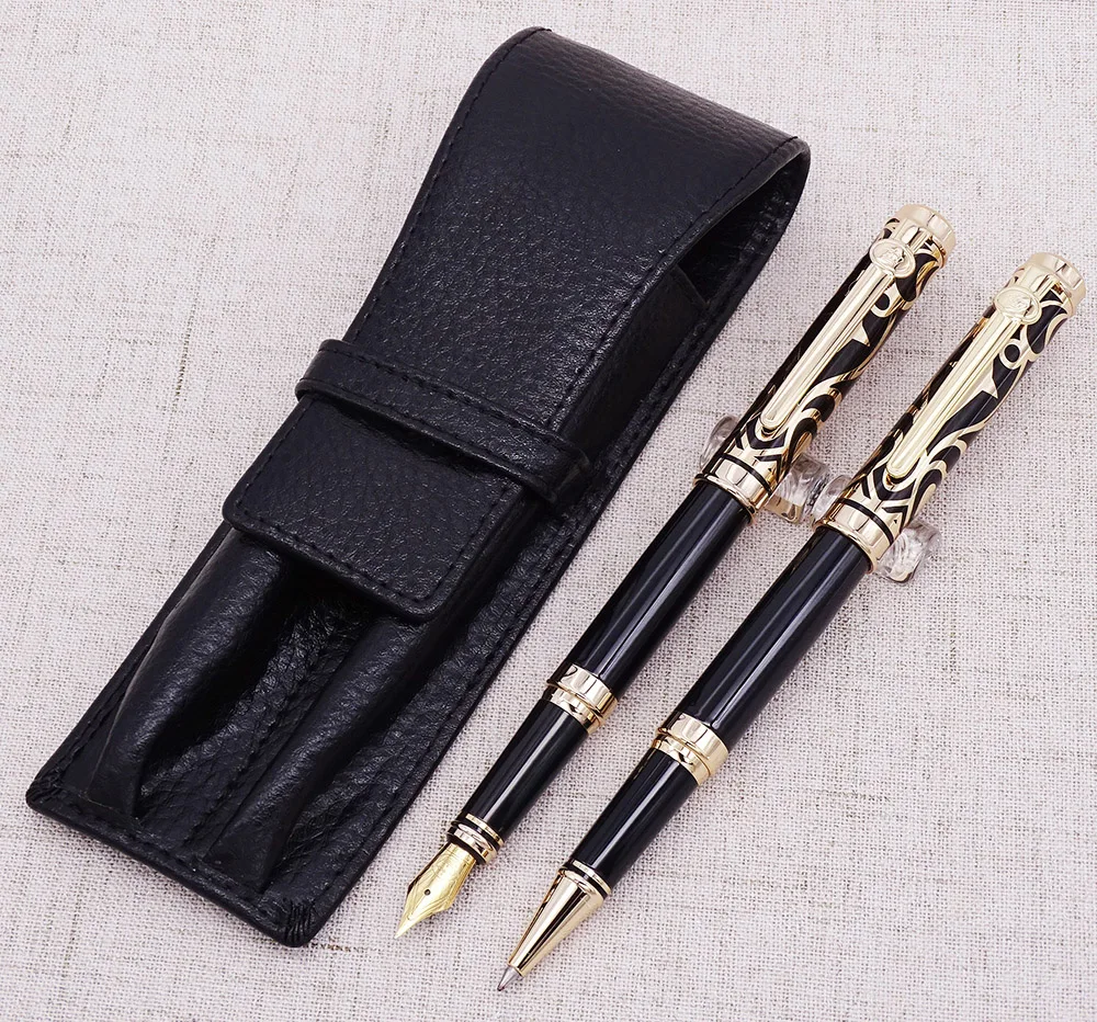 Duke Noble Sapphire Roller Pen & Fountain Pen with Real Leather Pencil Case/Bag Washed Cowhide Pen Case Holder Writing Gift Set new 3 8cm belt with high quality smooth and thickened cowhide tactical training luxury steel buckle leisure travel pants belt