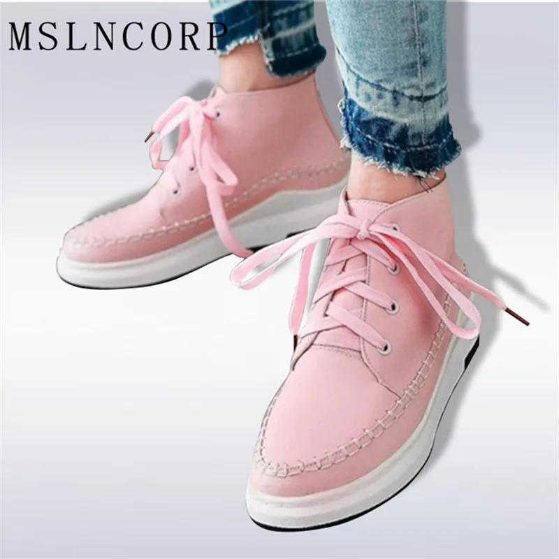 

Plus Size 34-43 autumn winter women ankle boots new fashion Lace up Ladies Moccasins Short Boots snow boots High Top Flats Shoes