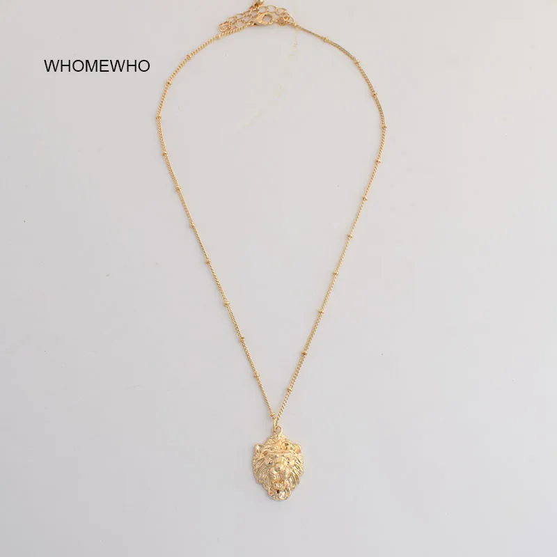 

Gold Metal Bead Thin Chain Animal Lion Head Pendant Choker Minimalism Necklaces Korean Summer Fashion Neck Jewelry Accessory