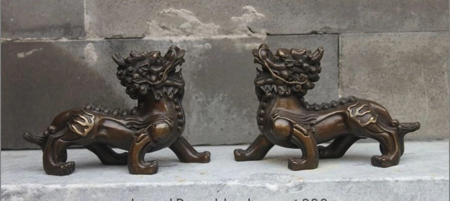 

China Pure Bronze Foo dog lion Unicorn Brave troops PiQiu Attract Wealth statue a 0518