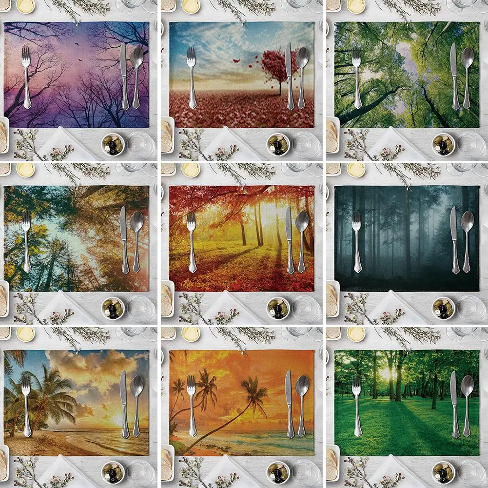 

Forest Beach Tree Sunlight Heat Insulated Pad Kitchen Dining Table Mats Placemat