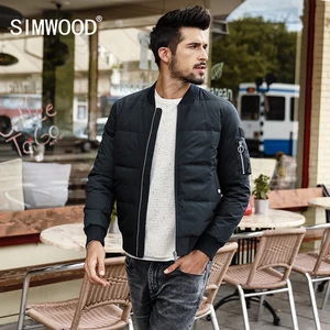 Image 1 - SIMWOOD Winter Jacket Men Slim Fit 90% White Duck Coats Fashion  2019 Autumn Parka Male Slim Fit  Black Bomber Big Size YR017004