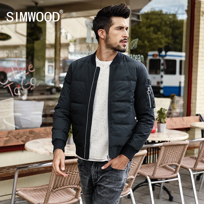 

SIMWOOD Winter Jacket Men Slim Fit 90% White Duck Coats Fashion 2019 Autumn Parka Male Slim Fit Black Bomber Big Size YR017004