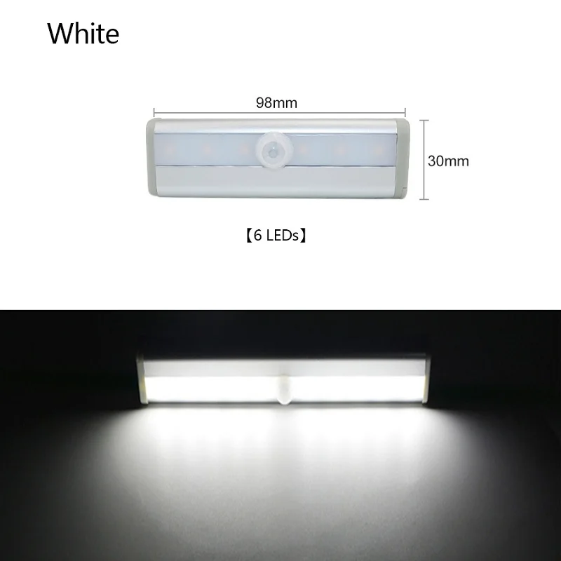 6/10 светодиодный s движения PIR Сенсор лампа под светодиодный светильник для шкафа 98/190 мм светодиодный Ночные Огни белый/теплый белый свет для шкаф Кухня - Испускаемый цвет: 6LEDs White