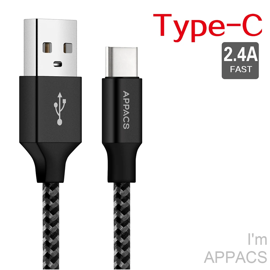 APPACS 1 м 2 м 2.4A type-C USB кабель Быстрая зарядка данных для MacBook/Xiaomi 4C/Letv/huawei/Nexus 5X/OnePlus 2 usb3.0/LG