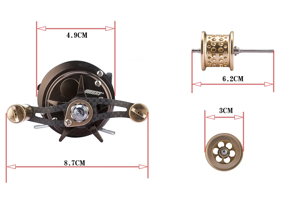 Baitcasing Рыболовные катушки, углеродная ручка, металлические катушки и подшипники, 7+ 1BB, вал из нержавеющей стали, высокая скорость соотношение 6,2: 1