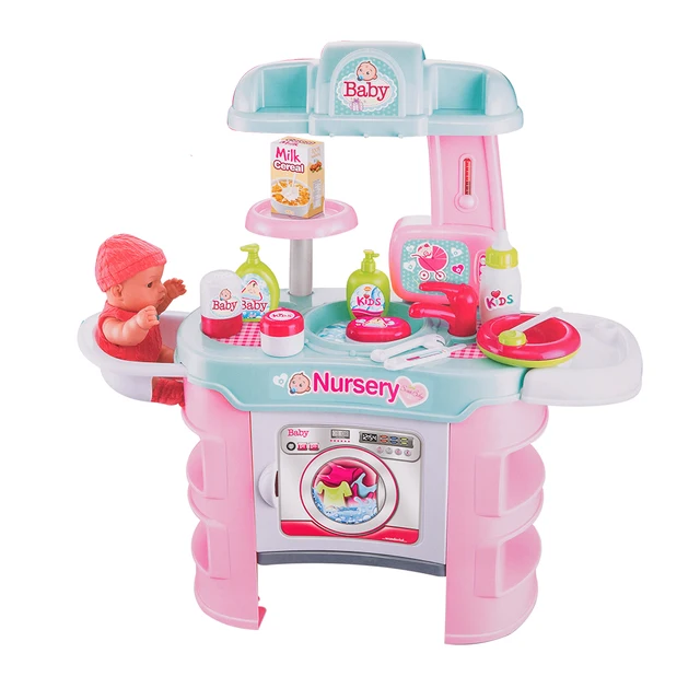 Kids Pretend Role Play Baby Doll Bath Table Nursery Care Playset Toy,Pink 4