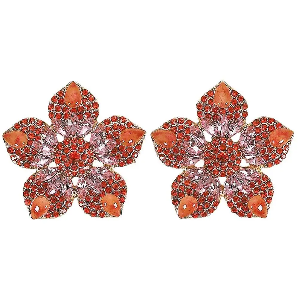 Red 1 Best lady New Colorful Glass Stud Earrings for Women Wedding Statement Jewelry Wholesale Bohemian Party Gifts Flowers Earring - Окраска металла: Red 1