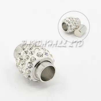 

Brass Magnetic Clasps, with Polymer Clay Rhinestone Beads, Column, Platinum Color, Crystal, 17x13mm, Hole: 6mm