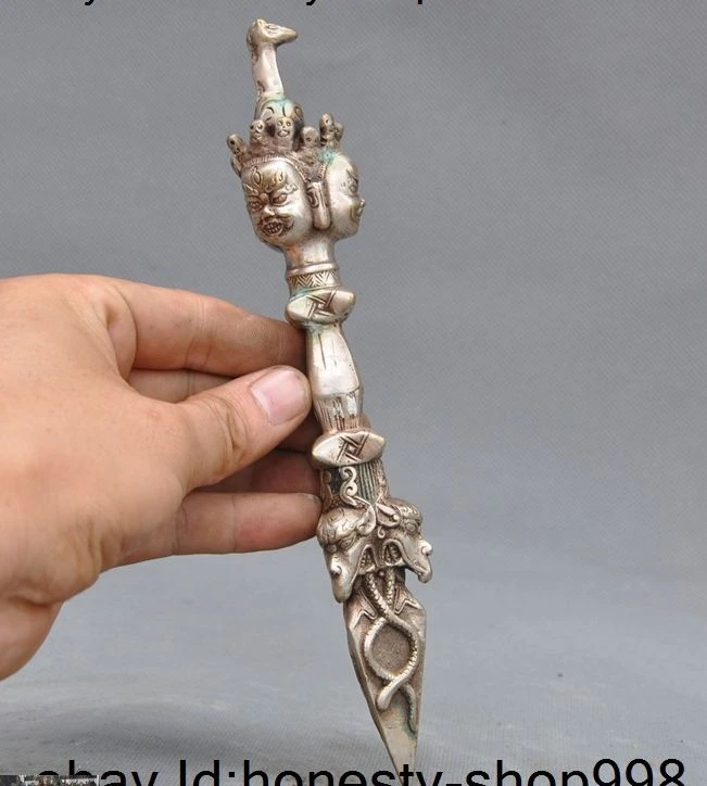 

Old Tibet Buddhism Tibetan silver horse head Mahakala statue Vajra Phurpa Dagger