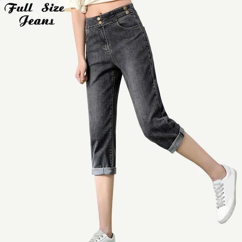 

Women Plus Size High Waist Loose Harem Capris Jeans 5XL 7XL Gray Black Large Size Mom Jeans Boyfriend Calf Length Denim Pants