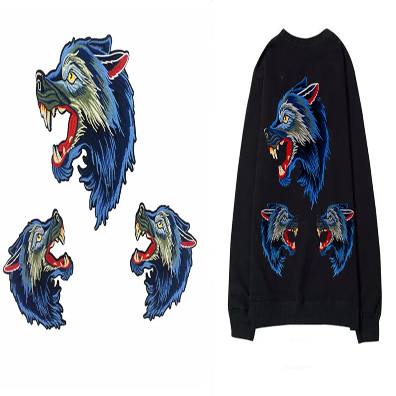 

One Set=3Pcs No Repeat High Quality Wolf Head Embroidery Patch Animal Embroidered Patches Iron For Clothes Clothing Applique diy