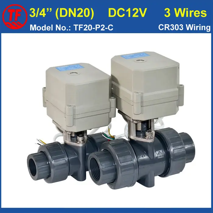 

3 Wires DC12V Electric Motorized Ball Valve PVC 3/4'' DN20 TF20-P2-C BSP or NPT Thread Torque 10NM, On/Off 15 Sec Metal Gear