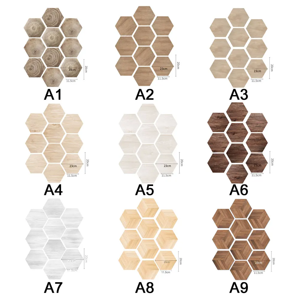 

10 Pcs Hexagon Tile Sticker PVC Wall Sticker Self Adhesive Floor Sticker