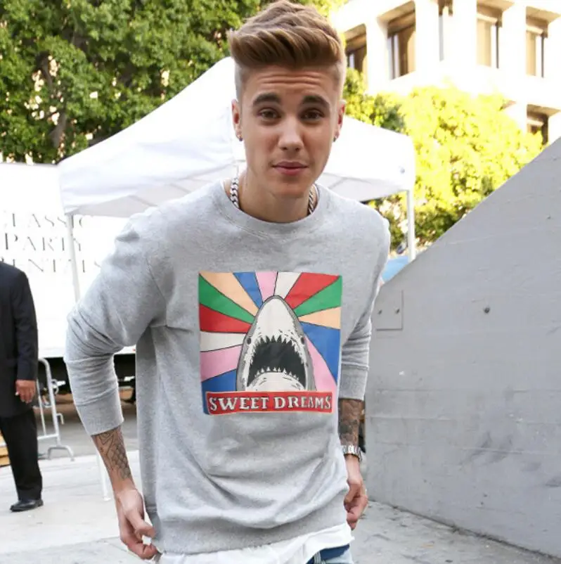 2018 Autumn Winter Fashion Hip Hop Justin Bieber Hoodie For Men Women Fleece Sweatshirt Rainbow shark Hoodies Crew Neck PINK
