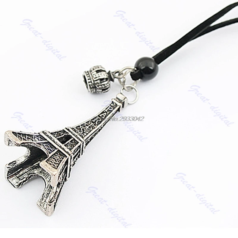 

10Pcs/Lot Women Fashion Vintage Retro Eiffel Tower Necklace Sweater Chain colar Leather Cord -W128
