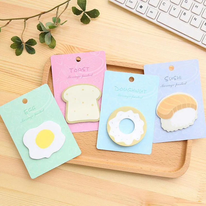 

post its sticky notes Cute Bread Sushi Memo Pad Stickers Korean Stationary Message Office School Supplies Memo Planner Stickers